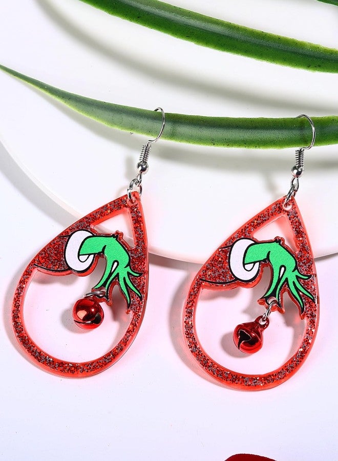 JSLOVFLO Christmas Earrings for Women Red Green Christmas Jingle Bell Earrings Glitter Teardrop Dangle Earrings Holiday New Year Presents - Image 5